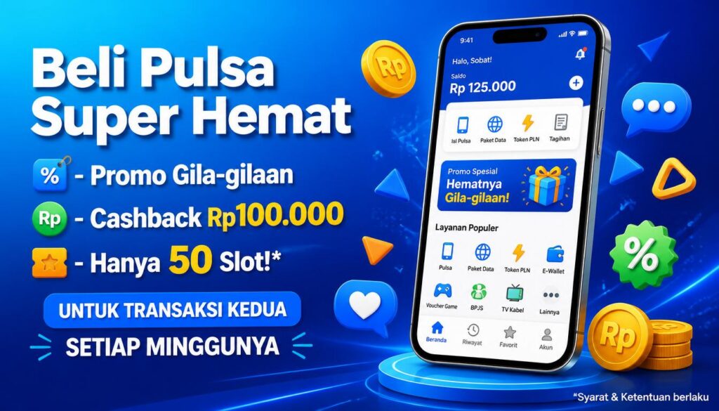 Beli Pulsa Super Hemat Promo Gila gilaan Cashback Rp100.000 Hanya 50 Slot!