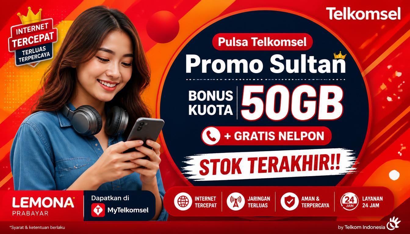 Pulsa Telkomsel Promo Sultan Bonus Kuota 50GB + Gratis Nelpon Stok Terakhir!