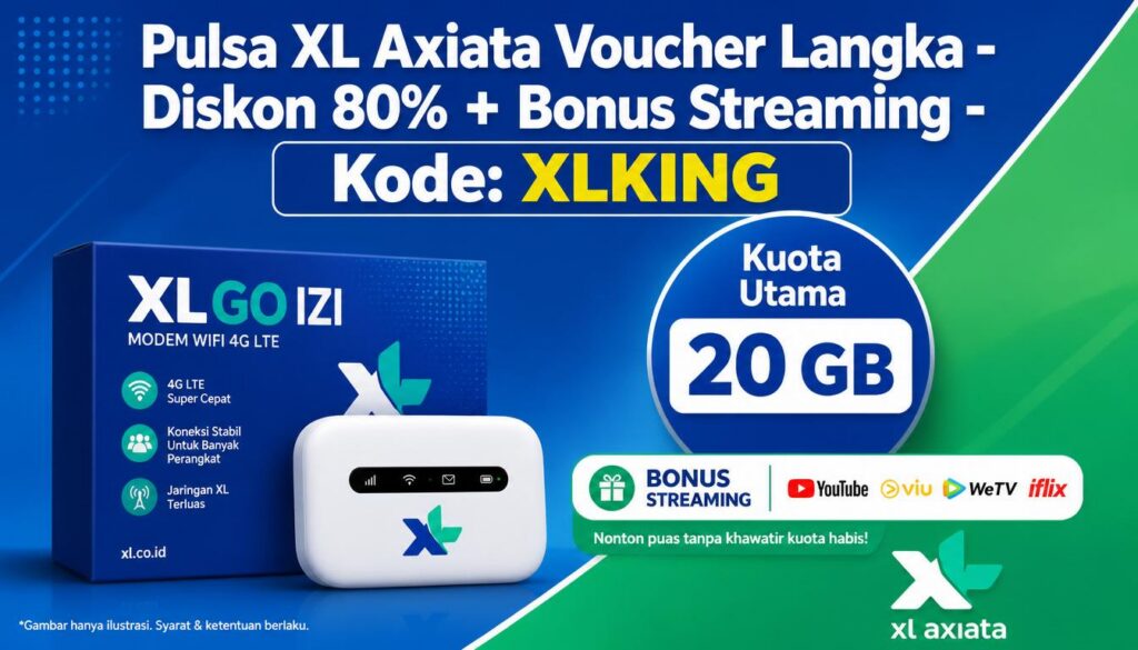 Pulsa XL Axiata Voucher Langka Diskon 80% + Bonus Streaming Kode XLKING