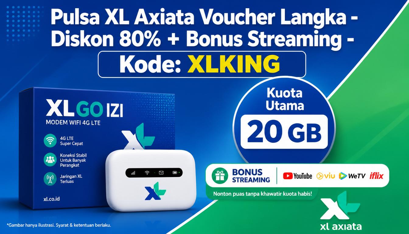 Pulsa XL Axiata Voucher Langka Diskon 80% + Bonus Streaming Kode XLKING